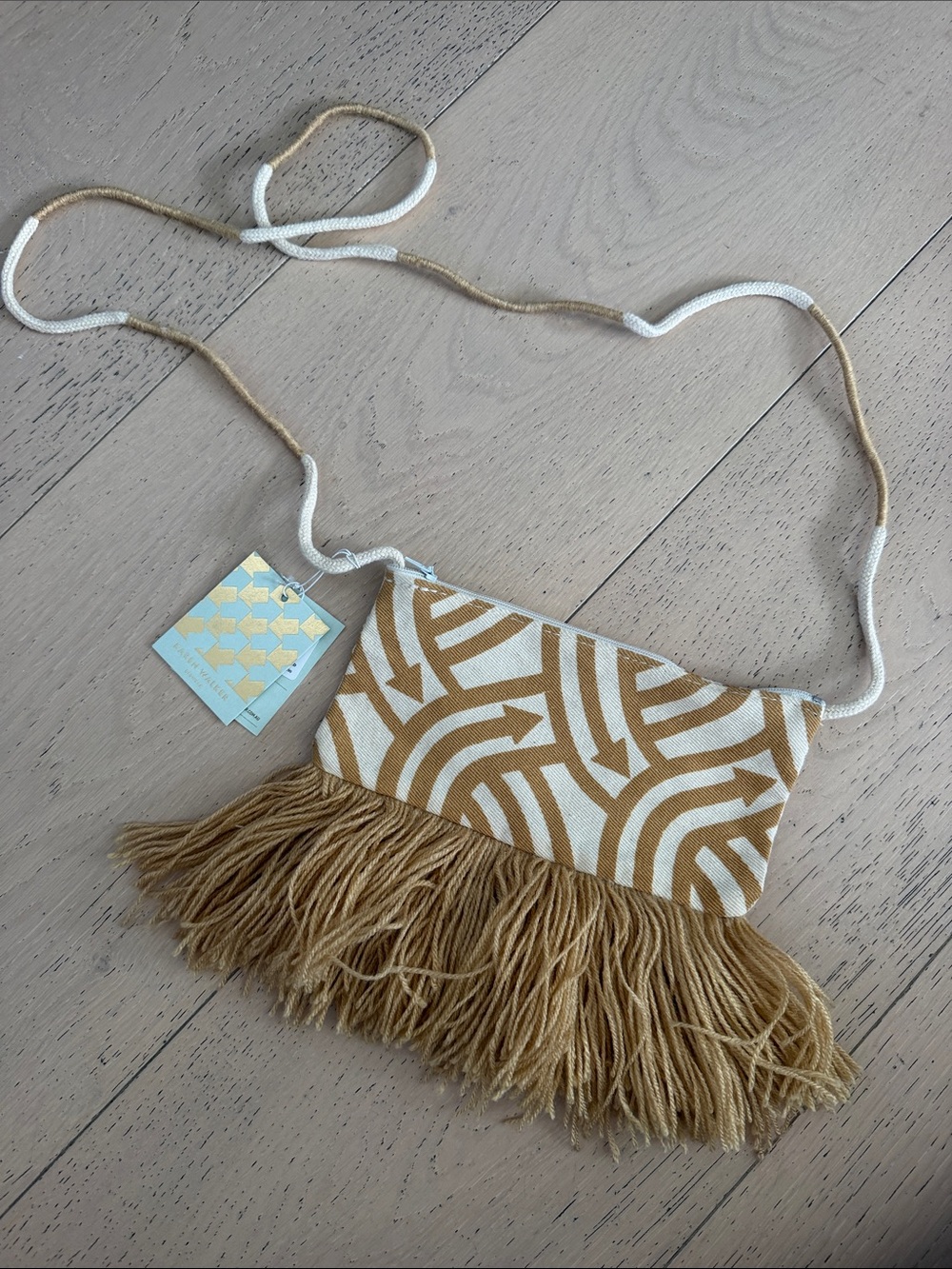 Karen Walker Mustard and White Fringe Kids Crossbody Bag